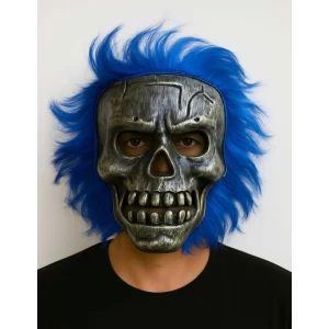Wild Skull - Gümüş Kafatası Mavi Saçlı İskelet Maske (5124)