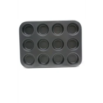 12 GÖZLÜ METAL - SİYAH DÜZ MUFFIN KALIP (5124)