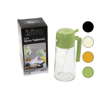 2İN1=SPREYLİ - AKITMALI CAM YAĞDANLIK 450ML KİLİTLİ KAPAKLI - SÜRAHİ MODELİ (5124)