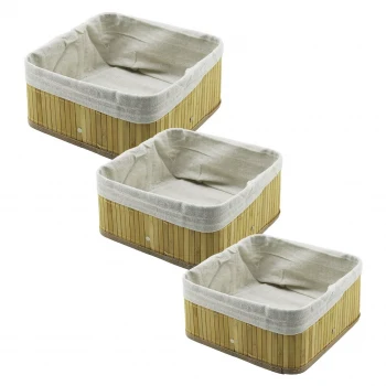 3 BOY KARE BAMBU KENAR ORGANİZER SEPET AHŞAP ALTLIK - BEZLİ 17X17-21X21-26X26CM (5124)