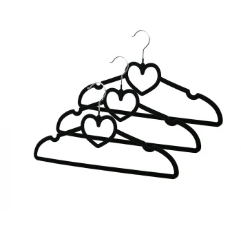 3PCS SİYAH KADİFE KAPLI - KALPLİ PLASTİK ASKI METAL UÇLU (5124)