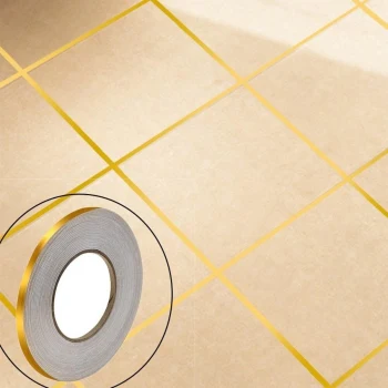 50 Metre Fayans Arası Şerit Dekoratif Yapışkan Renkli Dekor Su Geçirmez Sızdırmaz Altın Bant Kaplama 0.5 cm Genişliğindedir (5124)