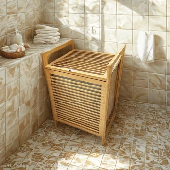 AHŞAP BAMBU KİRLİ ÇAMAŞIR SEPET KUMAŞ ÇANTALI SEPET=40X35X60CM (5124)