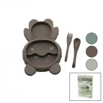 AYICIK MODEL=3 BÖLMELİ BEBEK BESLENME SETİ 3PCS=MAMA KABI-KAŞIK-ÇATAL 500ML RENKLİ PLST (5124)