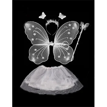 Beyaz Kelebek Kostümü - Beyaz Kelebek Kostüm Aksesuar Seti 4 Parça (5124)