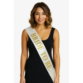 Beyaz Saten Üzerine Kalın Altın Yazılı Bride To Be Kuşağı 10 cm Genişlik (5124)