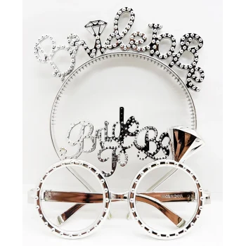 Bride To Be Yazılı Taç ve Bride To Be Yazılı Gözlük Seti Gümüş Renk (5124)