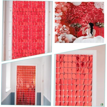 Ekstra Metalize Kırmızı Renk Disko Dikdörtgen Kesim Kapı Perdesi Dekorasyon 1x2 Metre (5124)
