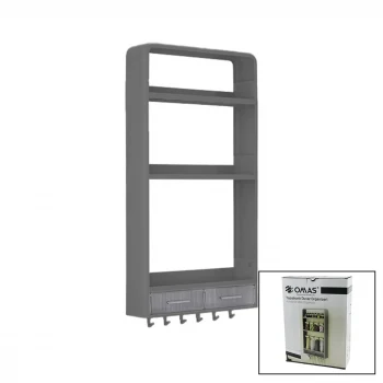 GRİ YAPIŞKANLI DUVAR ORGANİZERİ PLASTİK 3 RAF=14CM-19CM-30CM - 2 ÇEKMECE=40CM - 6 ASKI 19 PARÇA (5124)
