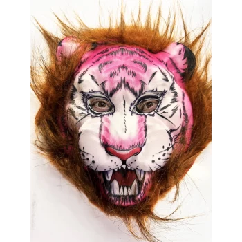 Kahverengi Saçlı Pembe Yüz Kurt Maske Kaplan Maske Mega Peluş 26 No (5124)