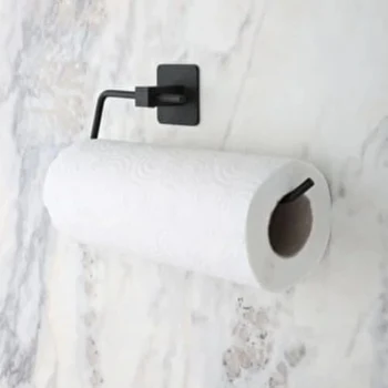 Kendiliğinden Yapışkanlı Siyah Paslanmaz Metal Rulo Havluluk Aparat (5124)