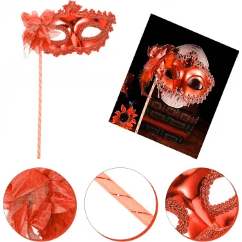 Kırmızı Işıltılı Tutmalı Fotoğraf Çekimi Maskesi 18x29 cm (5124)