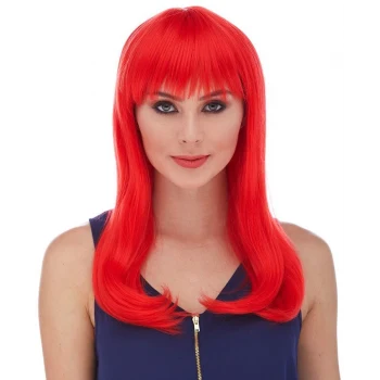 Kırmızı Renk Uzun Düz Parti Peruğu (5124)