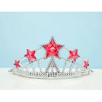 Kırmızı Yıldız Taşlı Plastik Kraliçe Prenses Elsa Tacı Çocuk Boy (5124)