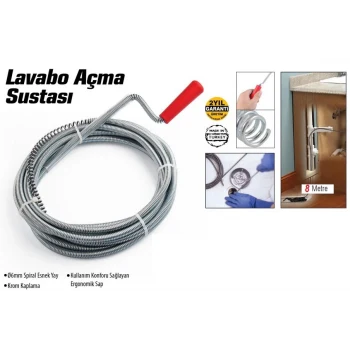 Lavabo Ve Gider Boruları Açacağı - Lavabo Açma Sustası - 8Metre (5124)
