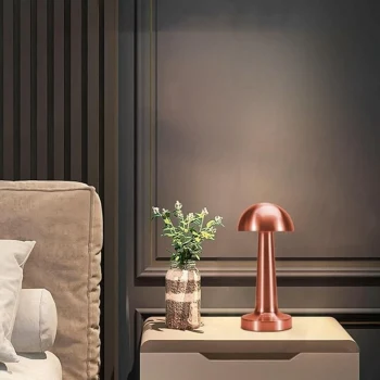 Mantar Model Bronz Renk Şarjlı Dokunmatik 3 Renkli LED Masa Lambası (5124)