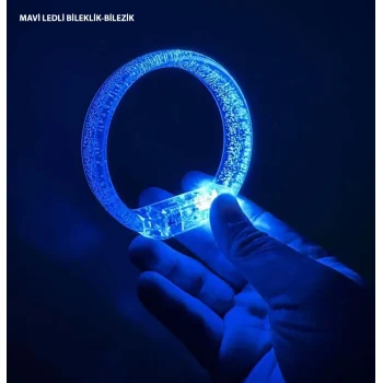 Mavi Led Işıklı Baskı Yapılabilen Pilli Bileklik Bilezik 1,5 cm Genişlik (5124)