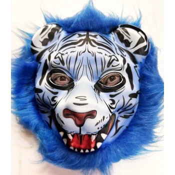 Mavi Saçlı Kaplan Maskesi Kurt Maskesi Mega Peluş 27 No (5124)