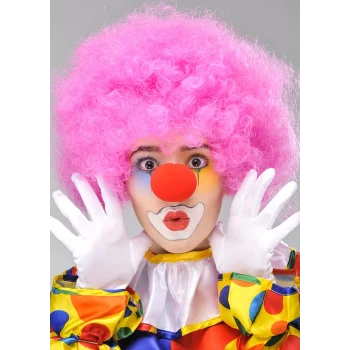 Pembe Renk Kıvırcık Afro Bonus Peruk Takma Saç ve Kırmızı Burun Seti (5124)