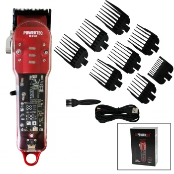 SAÇ - SAKAL KESME TRAŞ MAKİNESİ  ŞEFFAF ANA KARTLI GÖVDE - USB ŞARJLI GÖSTERGELİ - TARAK AYAR MANDALLI TR-3100 (5124)