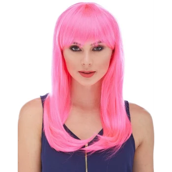 Şeker Pembesi Koyu Pembe Renk Uzun Düz Parti Peruğu (5124)