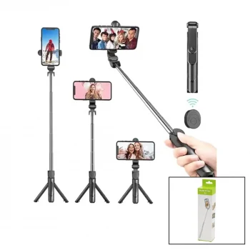 SİYAH  SELFİ ÇUBUK - TRİPOD AYAKLI  57CM UZAYAN-KISALAN SAPLI + 10CM =67CM (5124)