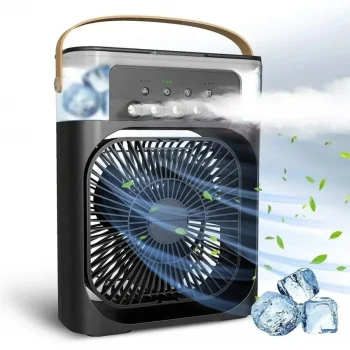 Taşınabilir 3 Farklı Mod Ayarlı 7 Farklı Led Işıklı Sulu Soğutmalı Taşınabilir Masaüstü USB Fan Vantilatör (5124)