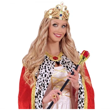 Taşlı Altın Renk Prenses Tacı ve Kırmızı Kraliyet Prenses Asası (5124)