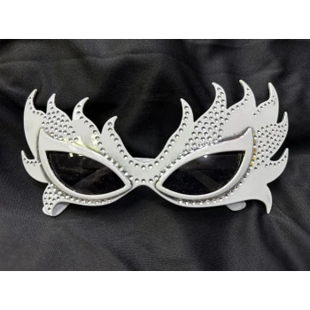 Taşlı Göz Kamaştıran Gecenin Yıldızı Beyaz Parti Alev Gözlük (5124)