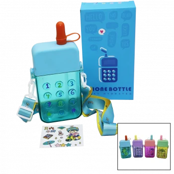 TELEFON MODELİ RENKLİ MİKA KRİSTAL SULUK MATARA PİPETLİ - VİDALI KAPAK - ASKILI 300ML (5124)