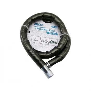 TÜP ANAHTARLI METAL KAFA ÇELİK MOTOR - BİSİKLET KİLİT SİLİNDİRİK SPİRAL KİLİT SİYAH KILIF 22MM X 100CM (5124)