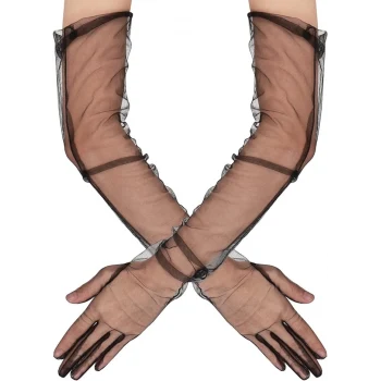 Uzun Boy Likralı Siyah Renk Yetişkin Mega Tül Eldiven 53 cm (5124)