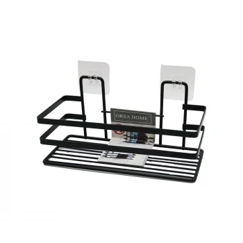 YAPIŞKANLI ASKILI ÇOK AMAÇLI SİYAH KARE BANYO RAF (5124)