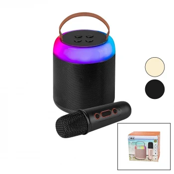YUVARLAK KARAOKE MİKROFONLUBLUETOOTH WİRELESS HOPARLÖR - SPEAKER USB ŞARJLI - IŞIKLI (5124)