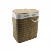 BAMBU AHŞAP KİRLİ ÇAMAŞIR SEPETİ 30X44CM SEYYAR KAPAKLI İÇİ BEZLİ İP KULPLU (5124)