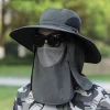 Güneş Koruyuculu Nefes Alabilen Maskeli ve Boyun Kapaklı Geniş Kenarlı Balıkçı Şapkası (5124)