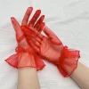 Kısa Boy Likralı Güpürlü Yetişkin Tül Eldiven Kırmızı Renk (5124)