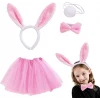 Tavşan Tacı Eteği Papyonu ve Kuyruk Kostüm  Seti Pembe Renk Çocuk Boy (5124)