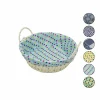 YUVARLAK RENKLİ BEZLİ HASIR EKMEK SEPETİ TABAN:18CM - AĞIZ:24CM - DERİNLİK:8CM (5124)
