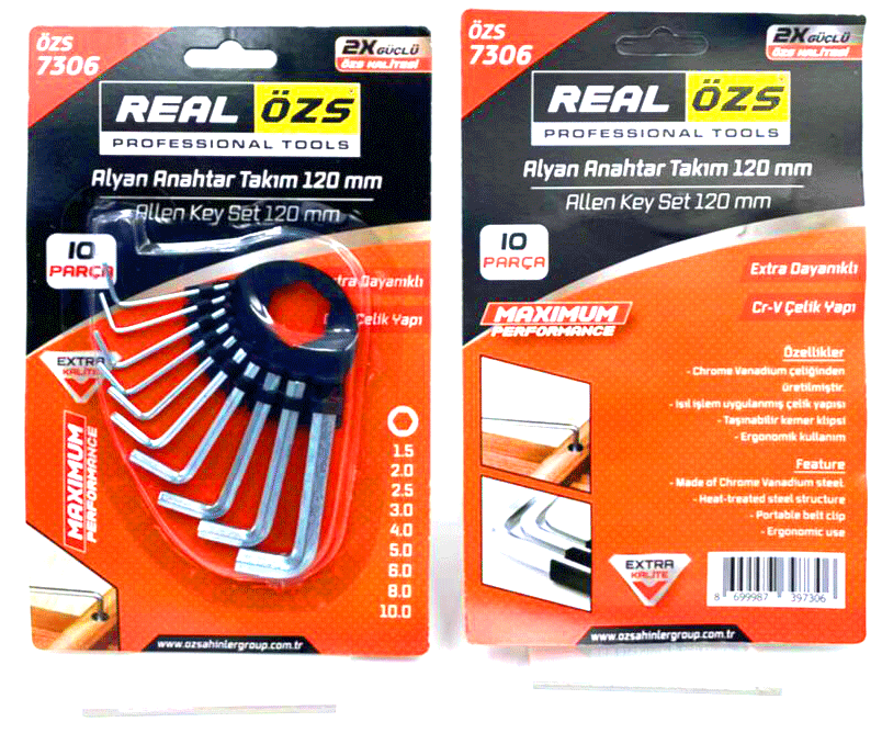 10 PARÇA  KARTLI ALYAN ANAHTAR TAKIM SETİ120MM-NO-1.5-10 (5124)