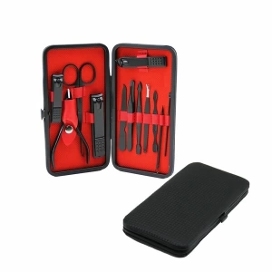 12PCS SİYAH MANİKÜR PEDİKÜR SETİ CÜZDAN MODELİ ÇANTALI (5124)