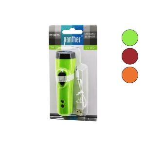 2IN1   3W LED - UV LED   USB ŞARJLI   MİNİ  EL FENERİ  MAX: 350 LUMEN PT-9675 (5124)
