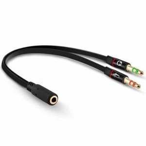 3.5MM STEREO DİŞİ X 2 STEREO ERKEK KULAKLIK MİKROFON HOPARLÖR AYIRICI 20 CM KABLO (5124)