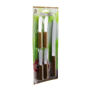 5 PCS : 4+1 4 ADET DÜZ KAHVALTI BIÇAK+ 1 ADET EKMEK BIÇAK AHŞAP SAPLI BIÇAK SET (5124)