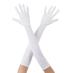 Beyaz Renk Dirseğe Kadar Uzun Kumaş Eldiven 40 cm (5124)