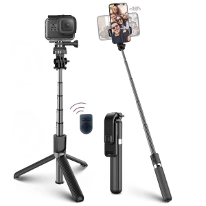 Fotoğraf Makinası ve Telefon Takılabilen 2si 1 Arada 2.2m Uzayan Selfie Çubuğu Kumandalı Tripod (5124)
