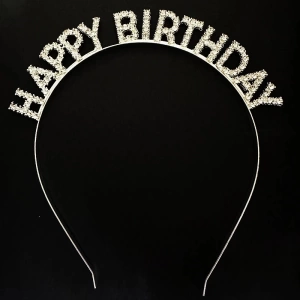 Gümüş Kristal Taşlı Happy Birthday Doğum Günü Tacı İthal Ürün A Kalite 17x16 cm (5124)