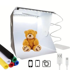 Katlanır Işıklı Fotoğraf Stüdyosu 40x40 cm 6 Renk Fonlu Ürün Çekimi İçin Uygun Fotoğraf Çekim Kutusu (5124)