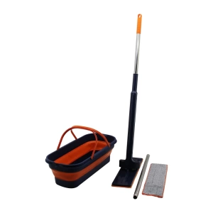 KENDİNDEN SIKMALI KATLANIR - TEKERLİ KOVALI MOP SETİ YEDEK BEZLİ360° BAŞLIK=11.5X41CM- SAP:130CM (5124)