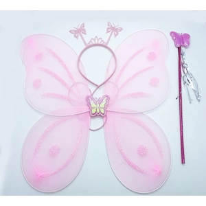 Toz Pembe Renk Kelebek Kanadı Tacı ve Sopası 50x37 cm (5124)